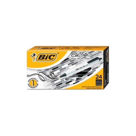 Bic BIC Clic Stic Retractable Ballpoint Pen, Medium 1 mm, Black Ink, White Barrel, 24/Pack CSM241-BK